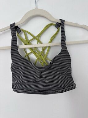 Lululemon Striped Black & White Sports Bra with Lime Green Strappy Back